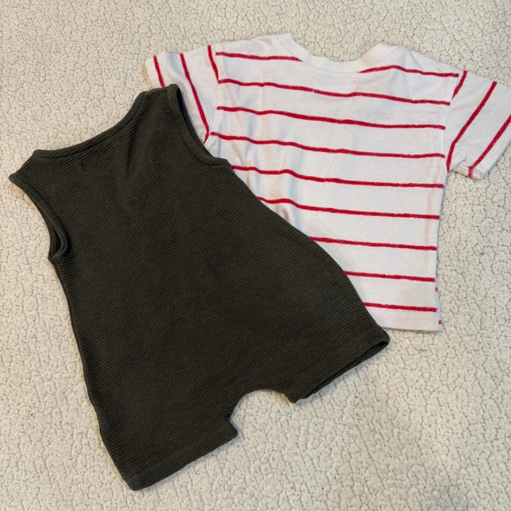 Tahari Baby Boy 0–3M Romper + Striped‎ Tee Set